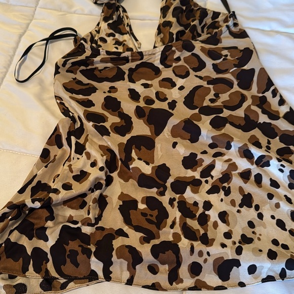 Sky Brown and Black Ruched Halter Too with leather braided detail, SzMed - Picture 7 of 7